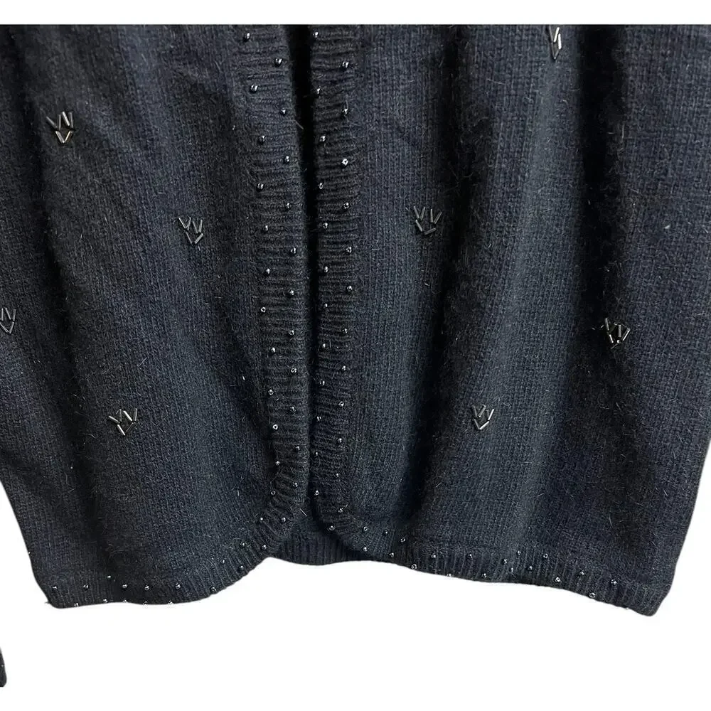 Potomac Collection Embellished Sweater Cardigan Black Bow Shoulder Pads Vintage